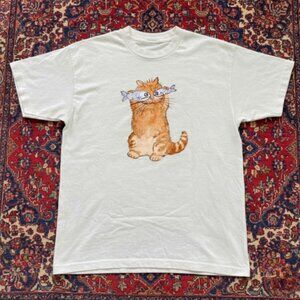 Y2K White Cute Orange Cat Fish Women T-Shirt Funny